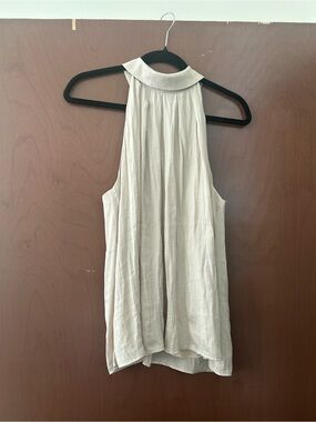 Sleeveless Satin-Like Halter Neck Top - Light Beige